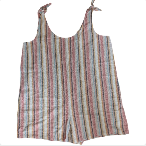 Madewell Rainbow Striped Tie Strap Romper Size L NWT Cotton Cover Up - Picture 5 of 10